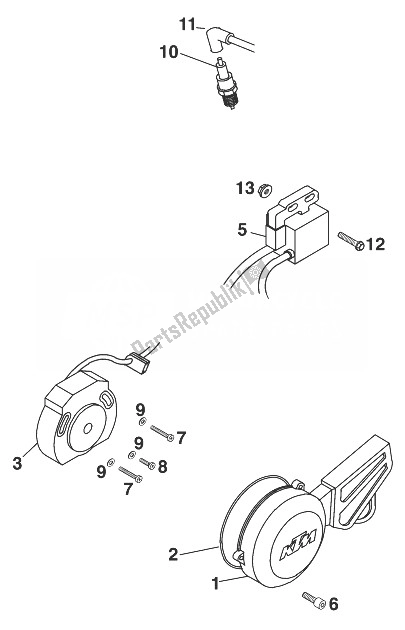 All parts for the Ignition System 60/65 Ccm 2001 of the KTM 65 SX Europe 1999