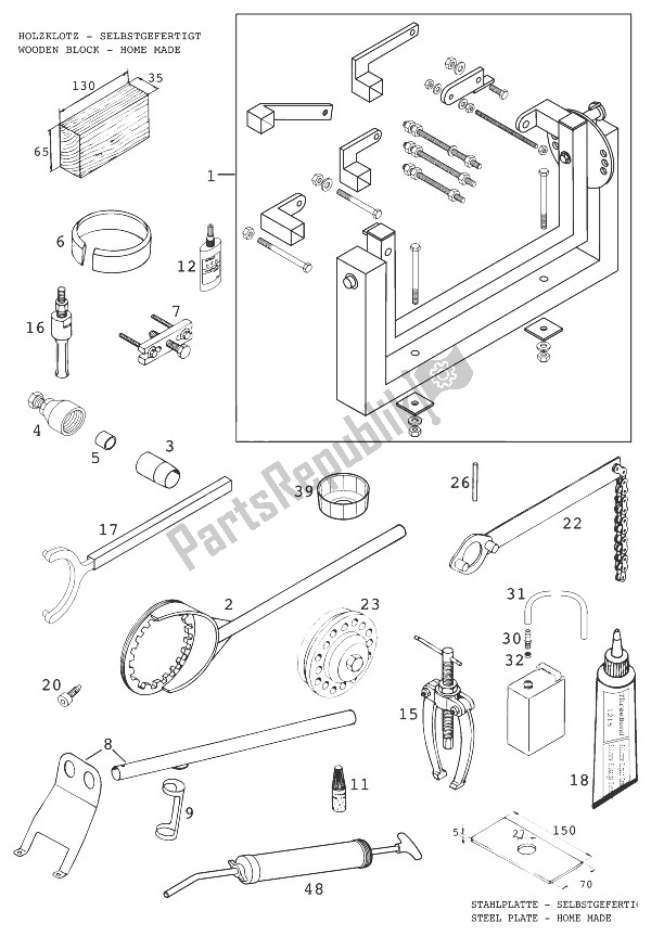 Alle onderdelen voor de Speciaal Gereedschap van de KTM 400 LC 4 98 Europe 930386 1998