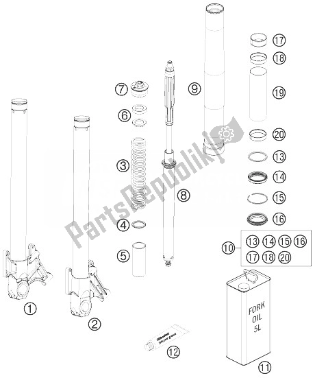 Tutte le parti per il Smontaggio Forcella Anteriore del KTM 990 Super Duke R Europe 2013