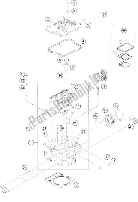 All parts for the Cylinder Head of the KTM Freeride 350 Australia 2016