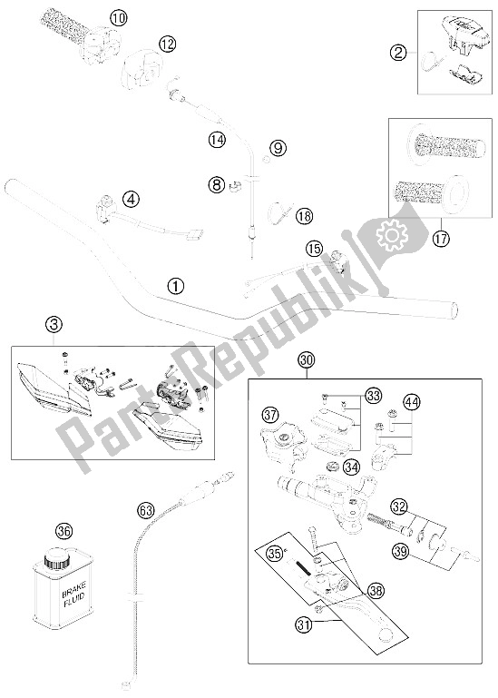 All parts for the Handlebar, Controls of the KTM 250 XC W USA 2012