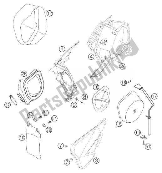 Tutte le parti per il Scatola Filtro Aria 125-300 del KTM 125 EXC Europe 2004