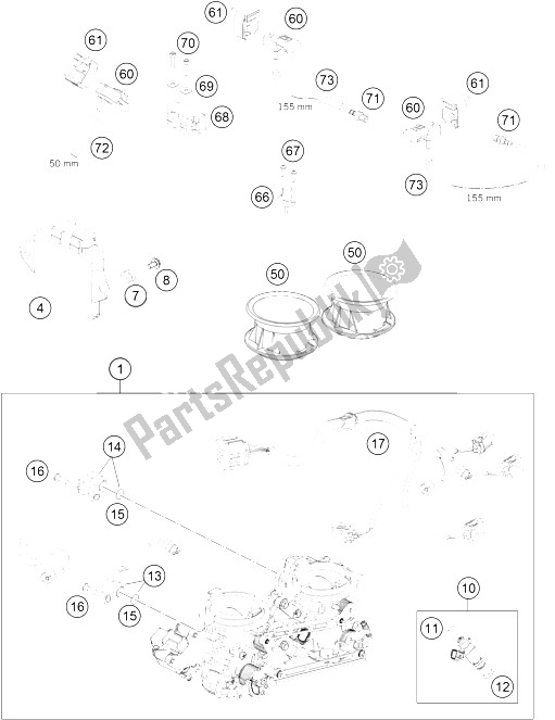 Todas las partes para Cuerpo Del Acelerador de KTM 990 Superm T Orange ABS Europe 2011