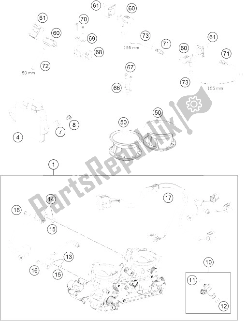 Toutes les pièces pour le Corps De Papillon du KTM 990 Superm T Orange ABS Europe 2012