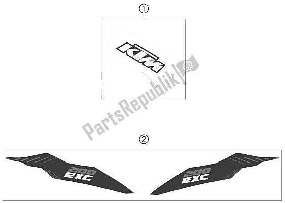 All parts for the Decal of the KTM 200 EXC Australia 2012