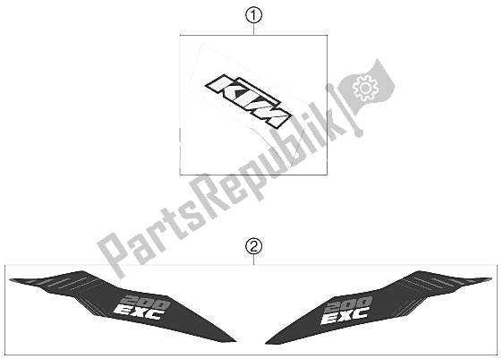 All parts for the Decal of the KTM 200 EXC Europe 2012