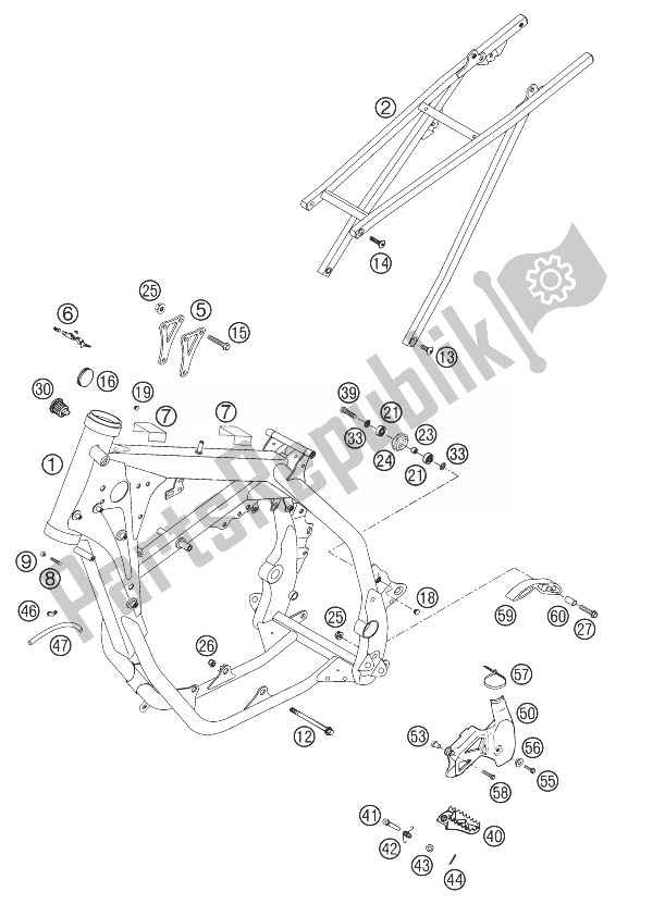 All parts for the Frame, Subframe 250/300 of the KTM 250 EXC Europe 2003