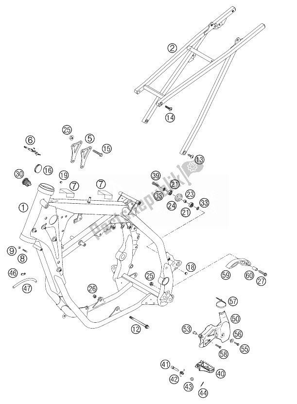 All parts for the Frame, Subframe 250/300 of the KTM 300 EXC SIX Days Europe 2003