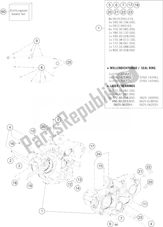 All parts for the Engine Case of the KTM 350 SX F Europe 2014