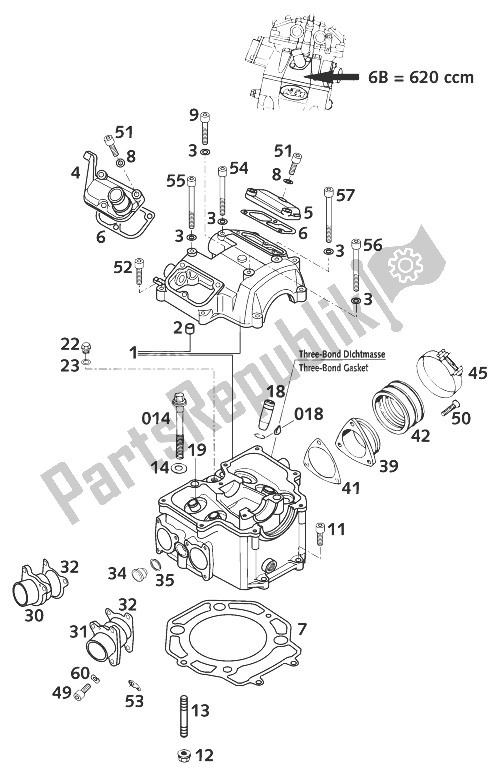 Tutte le parti per il Testata 620 Lc4 2001 del KTM 620 SUP Comp 20 KW Europe 1999