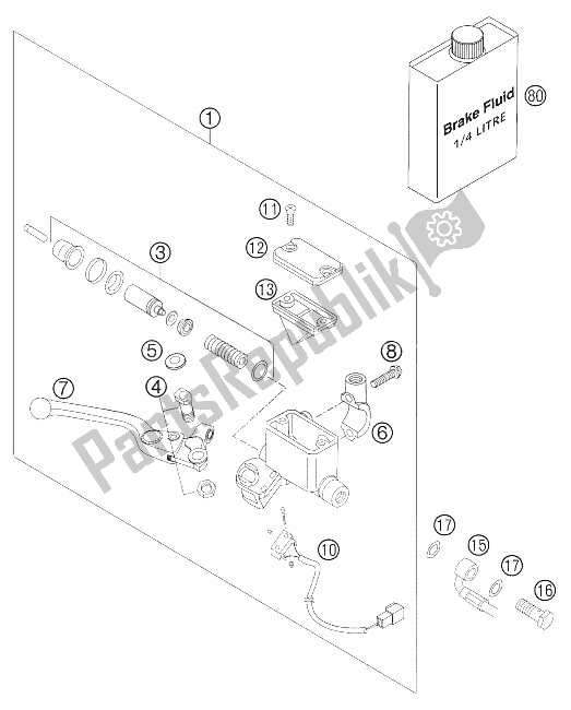 All parts for the Hand Brake Cylinder of the KTM 625 SMC Australia United Kingdom 2006