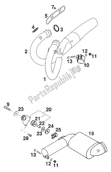 All parts for the Pipe Exhaust, Collector. Egs-e '97 of the KTM 400 EGS E 29 KW 11 LT Blau Europe 1997