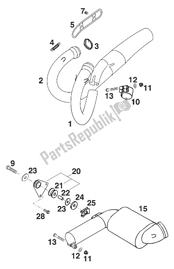 All parts for the Pipe Exhaust, Collector. Egs-e '97 of the KTM 620 EGS E 35 KW 11 LT Blau Europe 1997