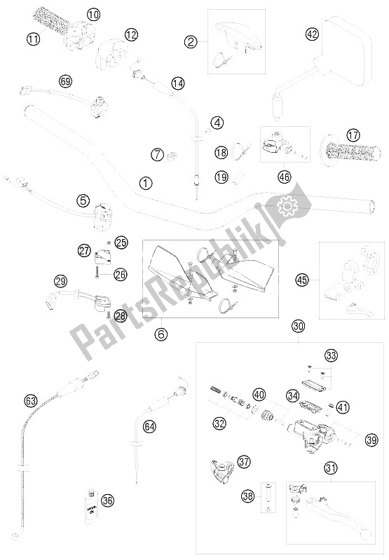 All parts for the Handlebar, Controls of the KTM 125 EXC SIX Days Europe 2009