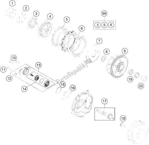 All parts for the Clutch of the KTM 65 SX Europe 2015