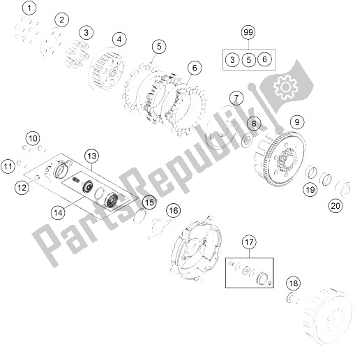 All parts for the Clutch of the KTM 65 SX Europe 2016