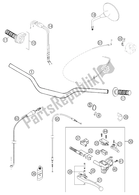 All parts for the Handlebar, Controls of the KTM 640 LC4 Supermoto Black United Kingdom 2005