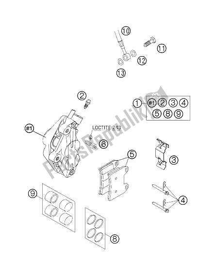 All parts for the Brake Caliper Front of the KTM 625 SMC Europe 2006