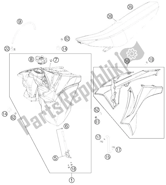 All parts for the Tank, Seat, Cover of the KTM 125 EXC Europe 2013