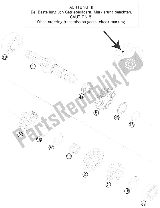 All parts for the Transmission I - Main Shaft of the KTM 250 EXC Europe 2009