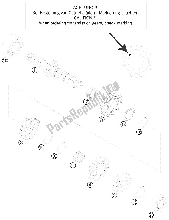 All parts for the Transmission I - Main Shaft of the KTM 250 SX Europe 2008