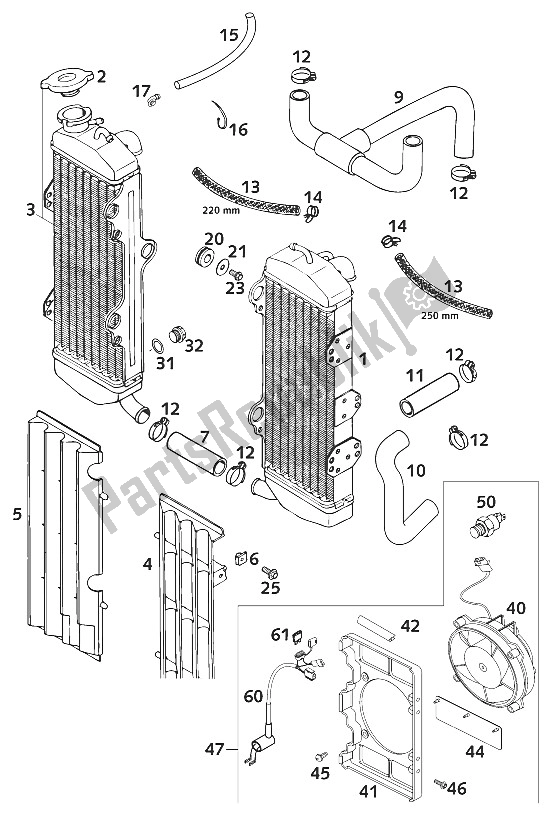 Toutes les pièces pour le Radiateur - Durite Radiateur 620 2001 du KTM 620 SC Australia 2000