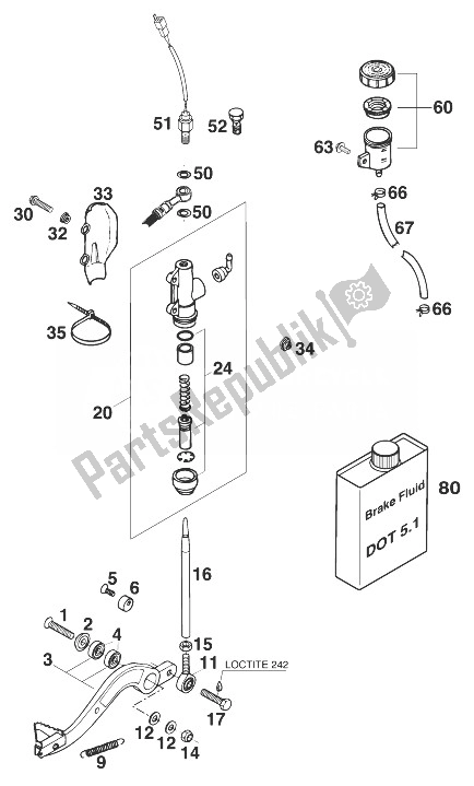 Todas las partes para Control De Freno Trasero 400/540 Sx de KTM 540 SXC 20 KW Europe 1999