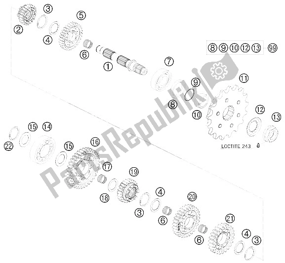 All parts for the Transmission Ii - Countershaft of the KTM 690 Enduro 08 USA 2008