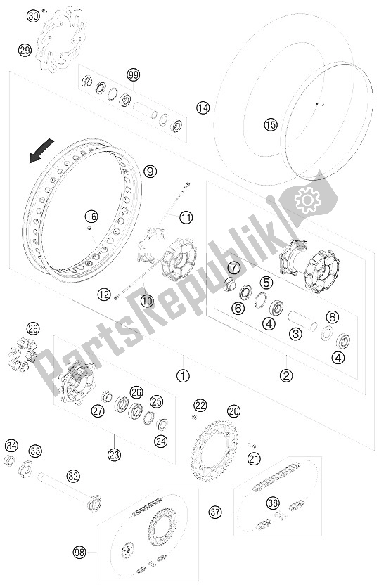 All parts for the Rear Wheel of the KTM 690 Enduro 09 Europe 2009