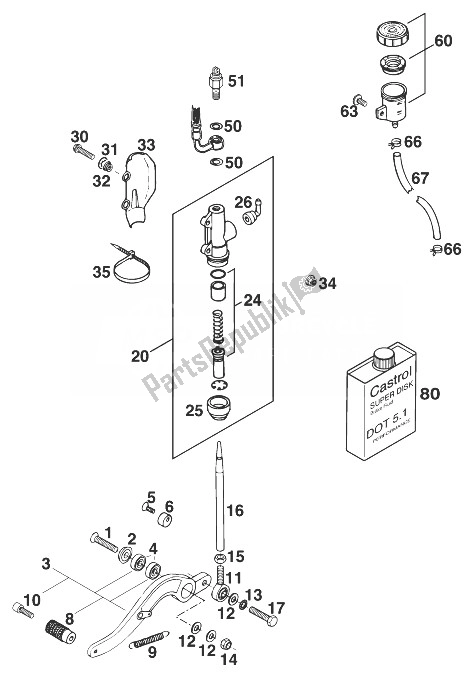 All parts for the Rear Brake Control Duke '97 of the KTM 640 Duke E United Kingdom 1998