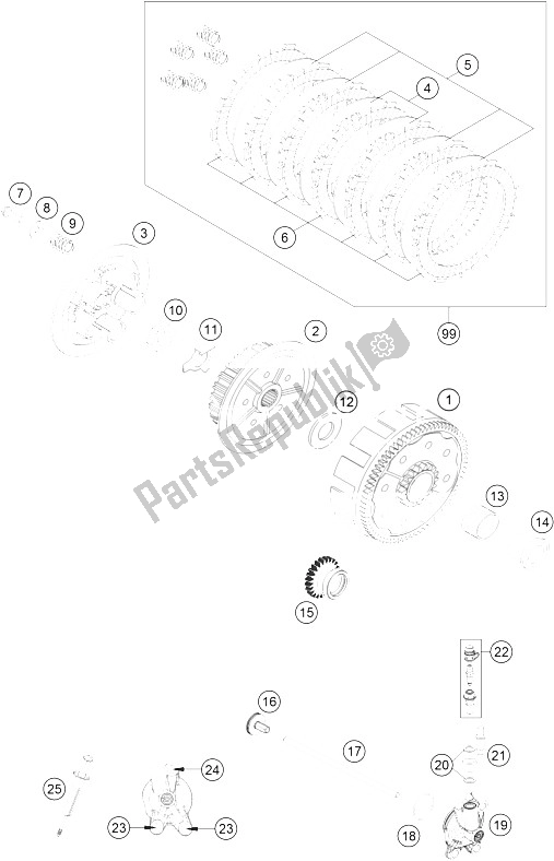 All parts for the Clutch of the KTM 125 SX Europe 2016