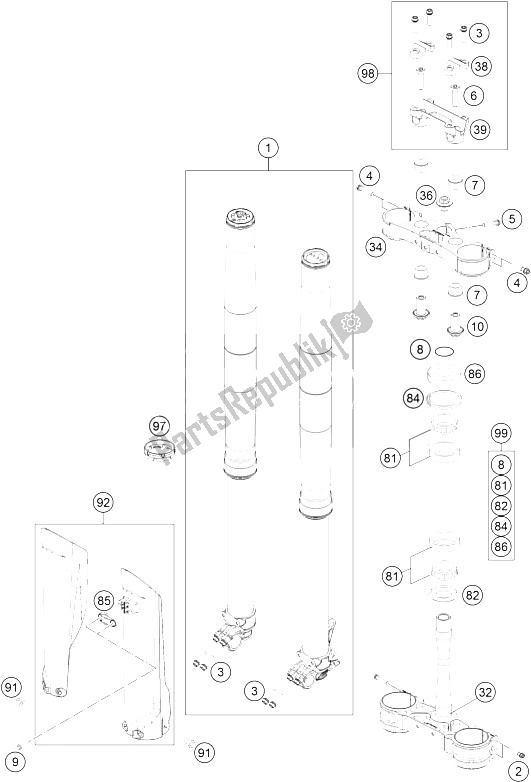 All parts for the Front Fork, Triple Clamp of the KTM 125 SX Europe 2016