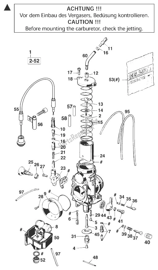 Toutes les pièces pour le Carburateur Dellorto Phm 38/40 Sd du KTM 400 SUP Comp 20 KW Europe 1999