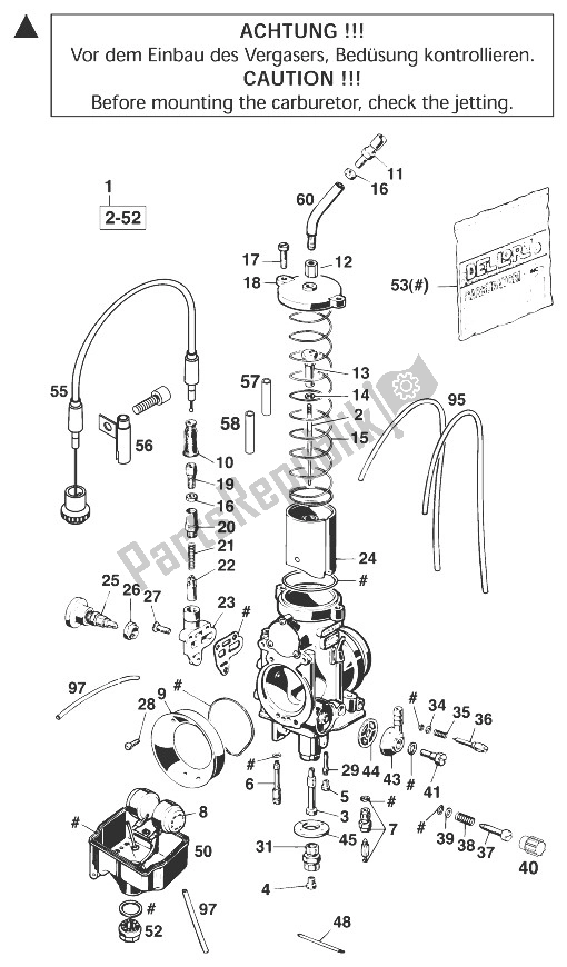 All parts for the Carburetor Dellorto Phm 38/40 Sd of the KTM 400 SUP Comp EXC USA 1998