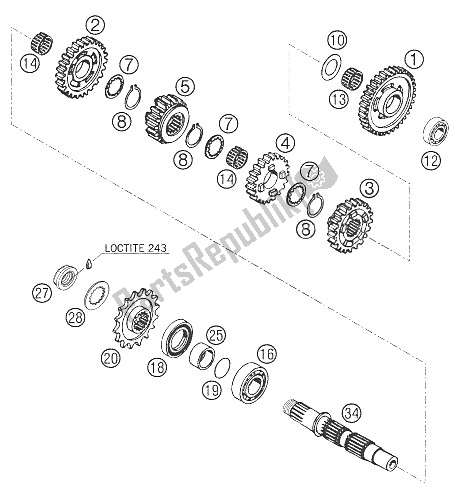 All parts for the Gearbox Ii - Shaft Transmission Output 66 of the KTM 640 Adventure USA 2005