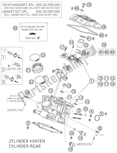 Toutes les pièces pour le Culasse Arrière du KTM 990 Super Duke Black USA 2007