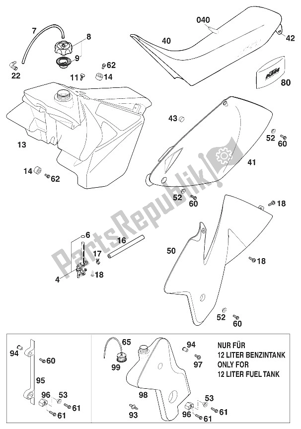 Alle onderdelen voor de Tank - Stoel - Deksel 2t ' van de KTM 125 SX USA 2000