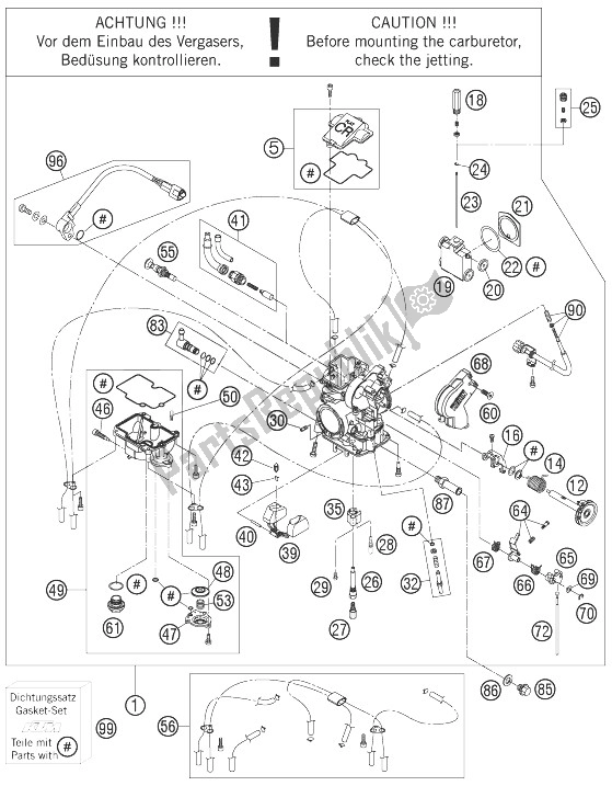 All parts for the Carburetor of the KTM 450 EXC Australia 2010