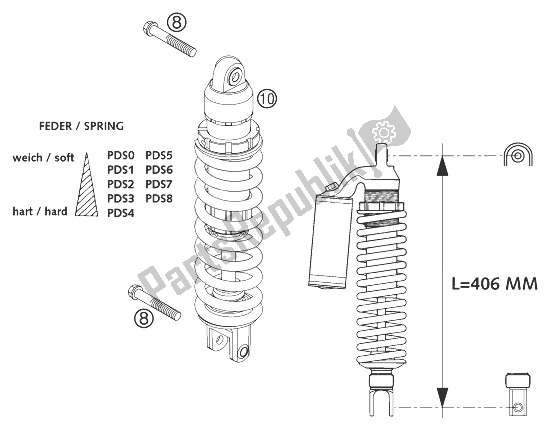 All parts for the Shock Absorber 125/200 of the KTM 200 EXC Australia 2003