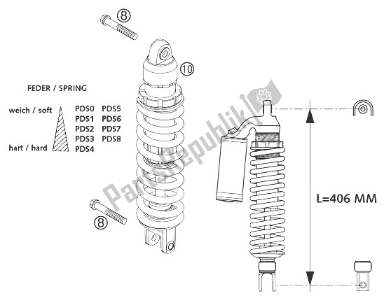 All parts for the Monoshock 250/300 of the KTM 250 EXC United Kingdom 2003