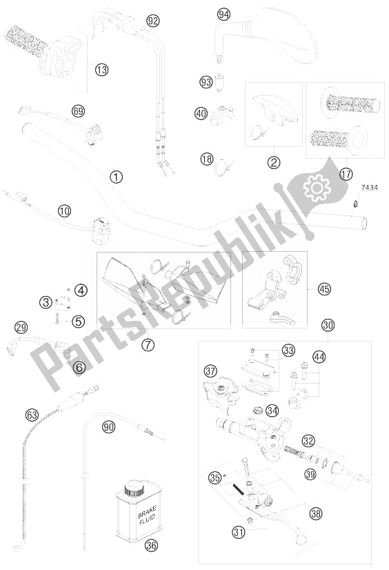 All parts for the Handlebar, Controls of the KTM 450 EXC SIX Days Europe 2010