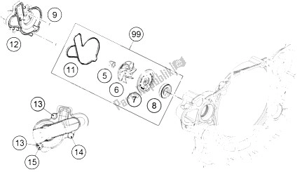 All parts for the Water Pump of the KTM 450 EXC Europe 2016