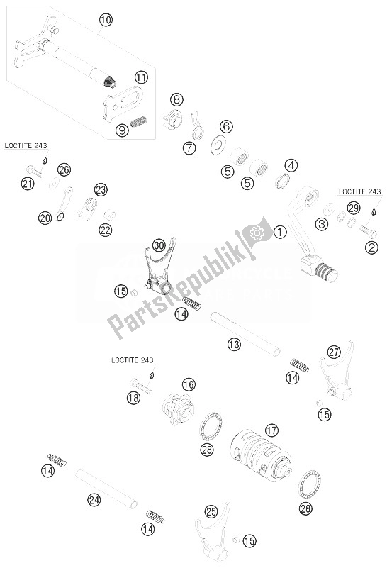 All parts for the Shifting Mechanism of the KTM 450 EXC Champion Edit Europe 2010