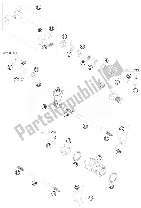 All parts for the Shifting Mechanism of the KTM 450 EXC USA 2010