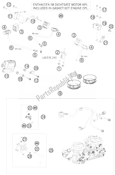 All parts for the Throttle Body of the KTM 1190 RC8 R Japan 2010