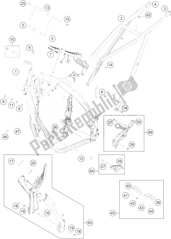 All parts for the Frame of the KTM 250 EXC F Europe 2014