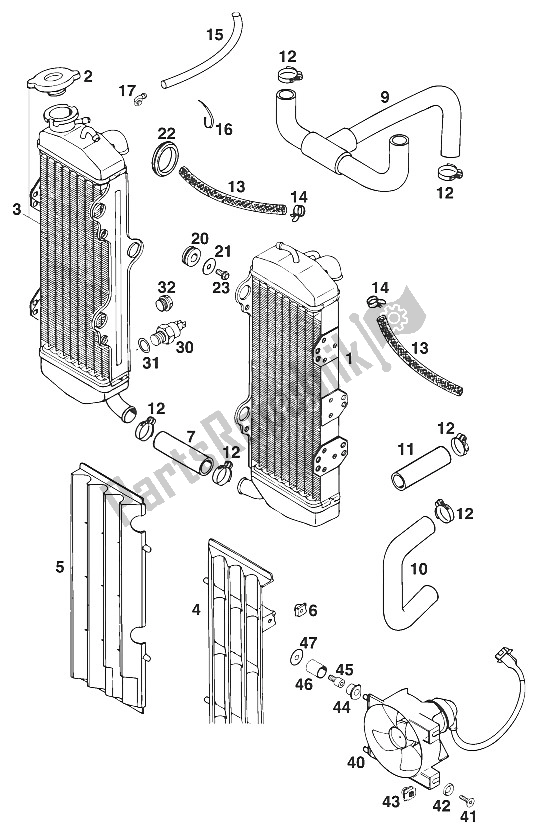 All parts for the Radiator - Radiator Hose Egs-e '97 of the KTM 400 EGS E 25 KW 20 LT MIL Europe 1997