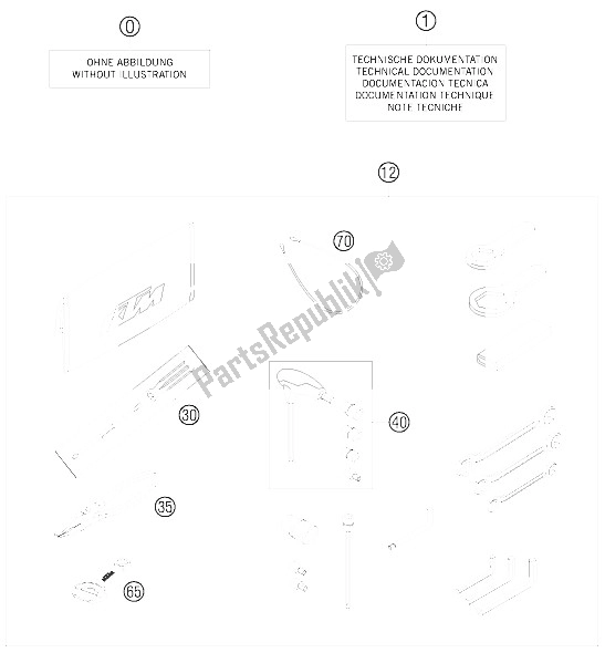 All parts for the Accessories Kit of the KTM 990 Supermoto T Silver Europe 2009