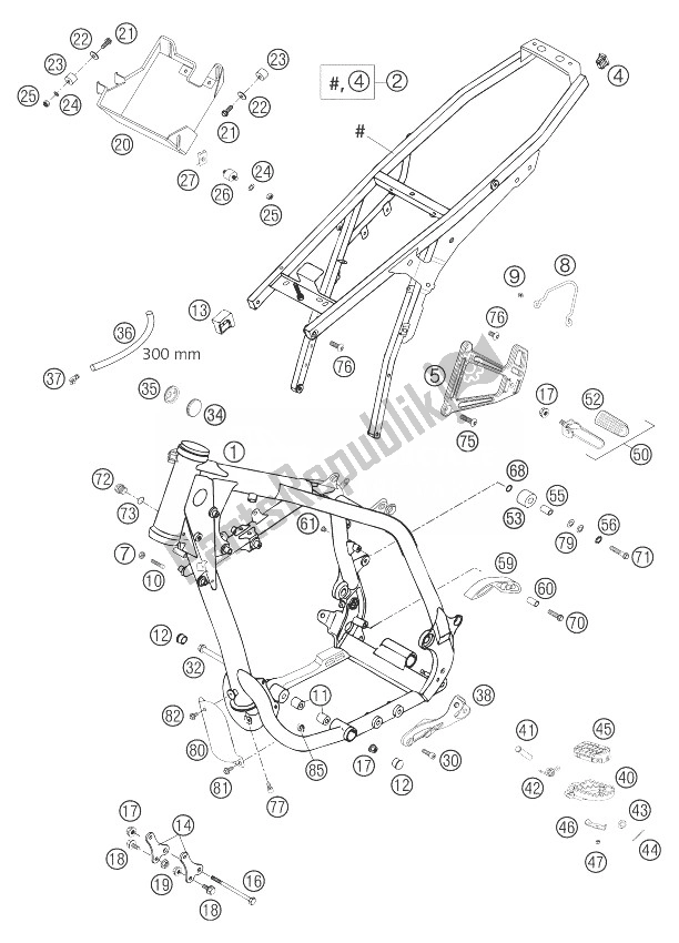 All parts for the Frame, Subframe 640 Lc4 of the KTM 640 LC4 Supermoto Black United Kingdom 2004