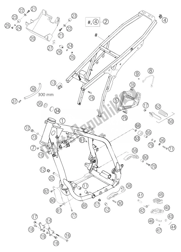 Tutte le parti per il Telaio, Telaio Ausiliario 640 Lc4 del KTM 640 LC4 Supermoto Prestige 04 Europe 2004